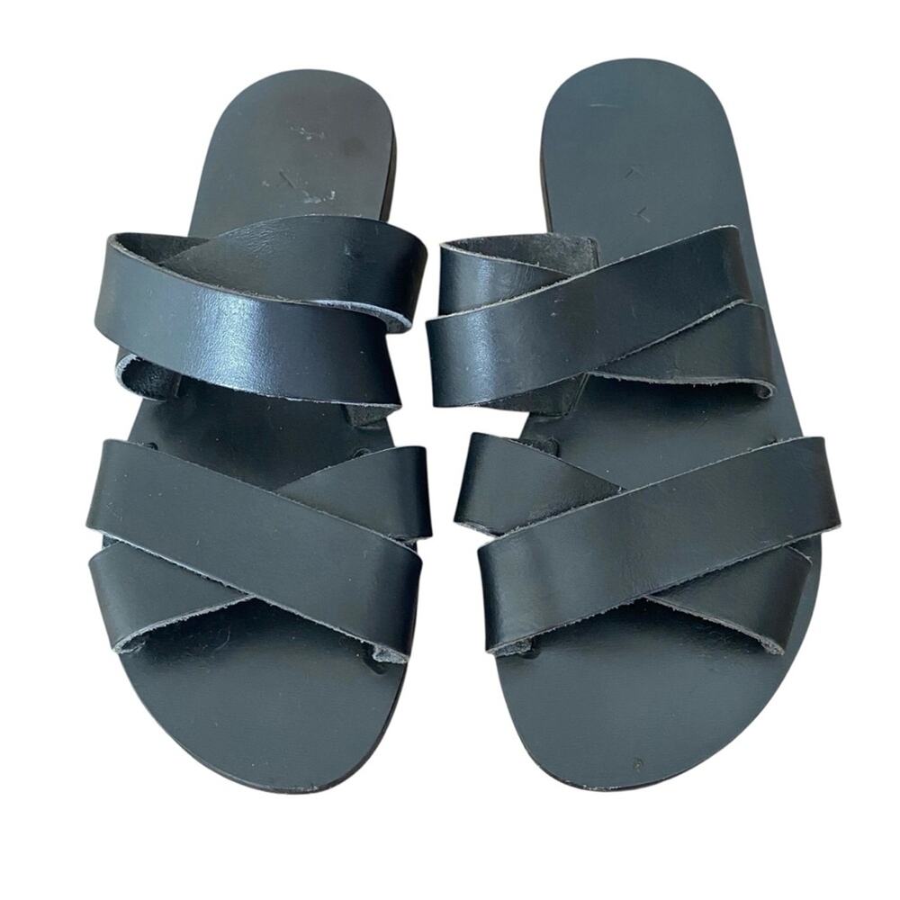 Kyma Black Leather Criss Cross Sandals size 37 US 7